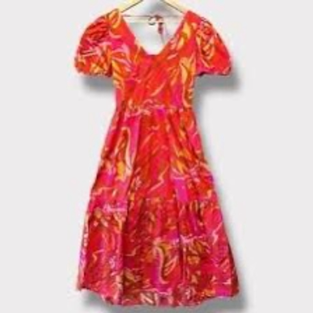 1.STATE Red Pink Floral Abstract Print Dress S